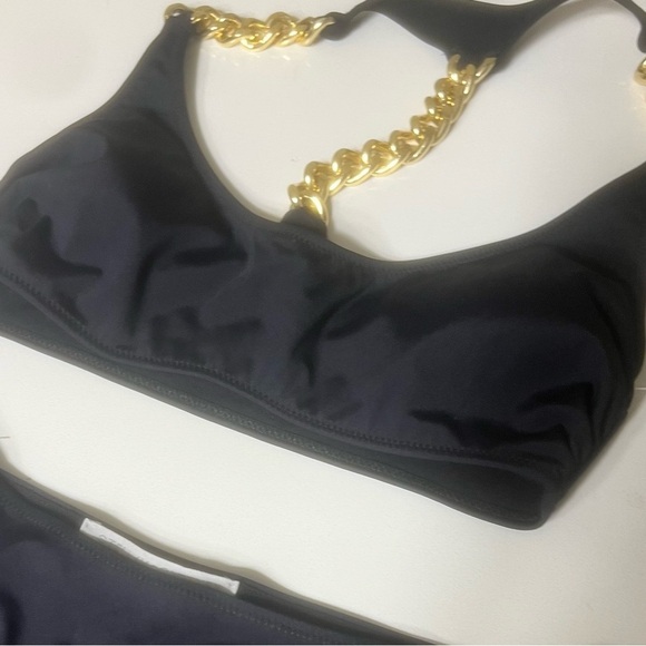 Stella McCartney Swimwear Falabella Chain Detail T-back Bikini Top Black NWOT - Picture 6 of 8
